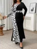 Stone Pattern Hip Wrap Maxi Dress