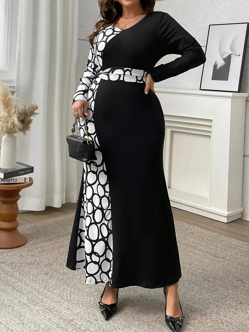 Stone Pattern Hip Wrap Maxi Dress