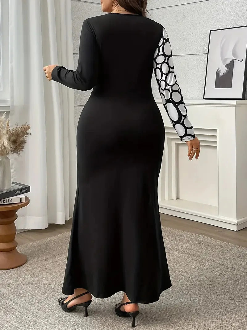 Stone Pattern Hip Wrap Maxi Dress