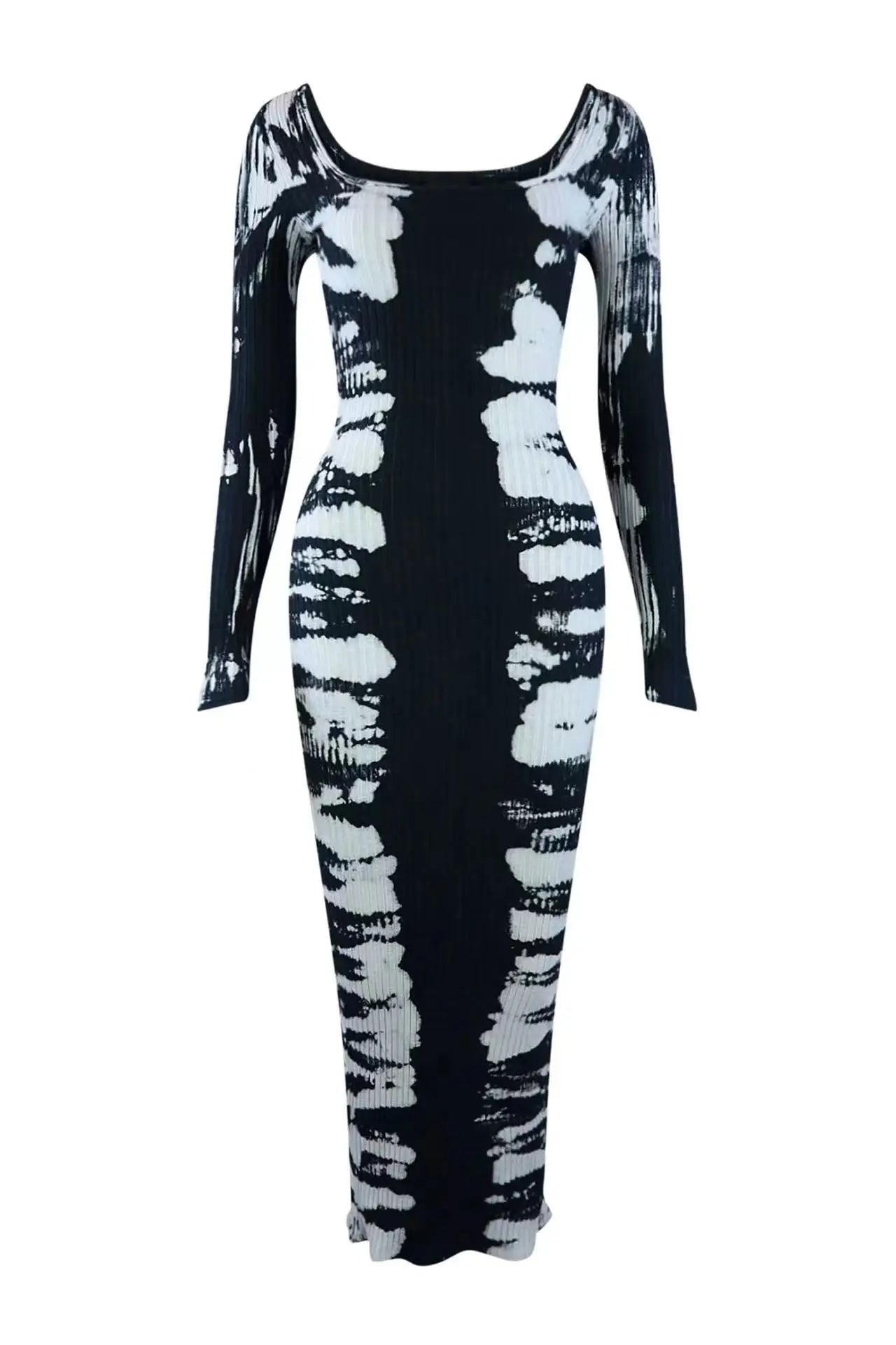 Printed Contrast Square Collar Dress