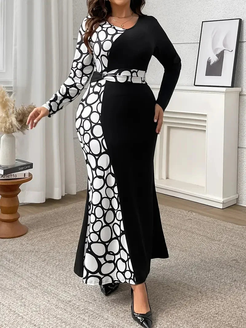 Stone Pattern Hip Wrap Maxi Dress