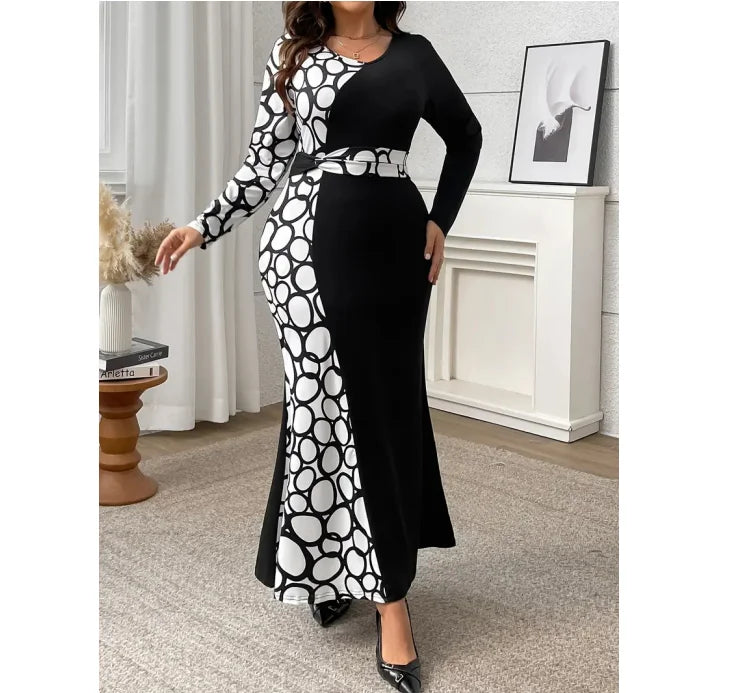 Stone Pattern Hip Wrap Maxi Dress