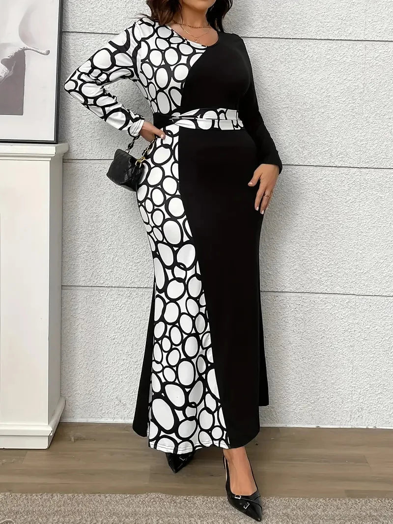 Stone Pattern Hip Wrap Maxi Dress