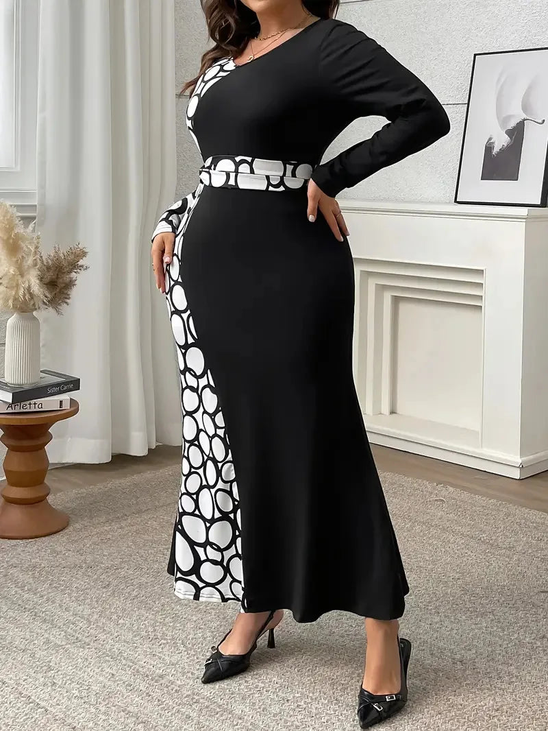 Stone Pattern Hip Wrap Maxi Dress