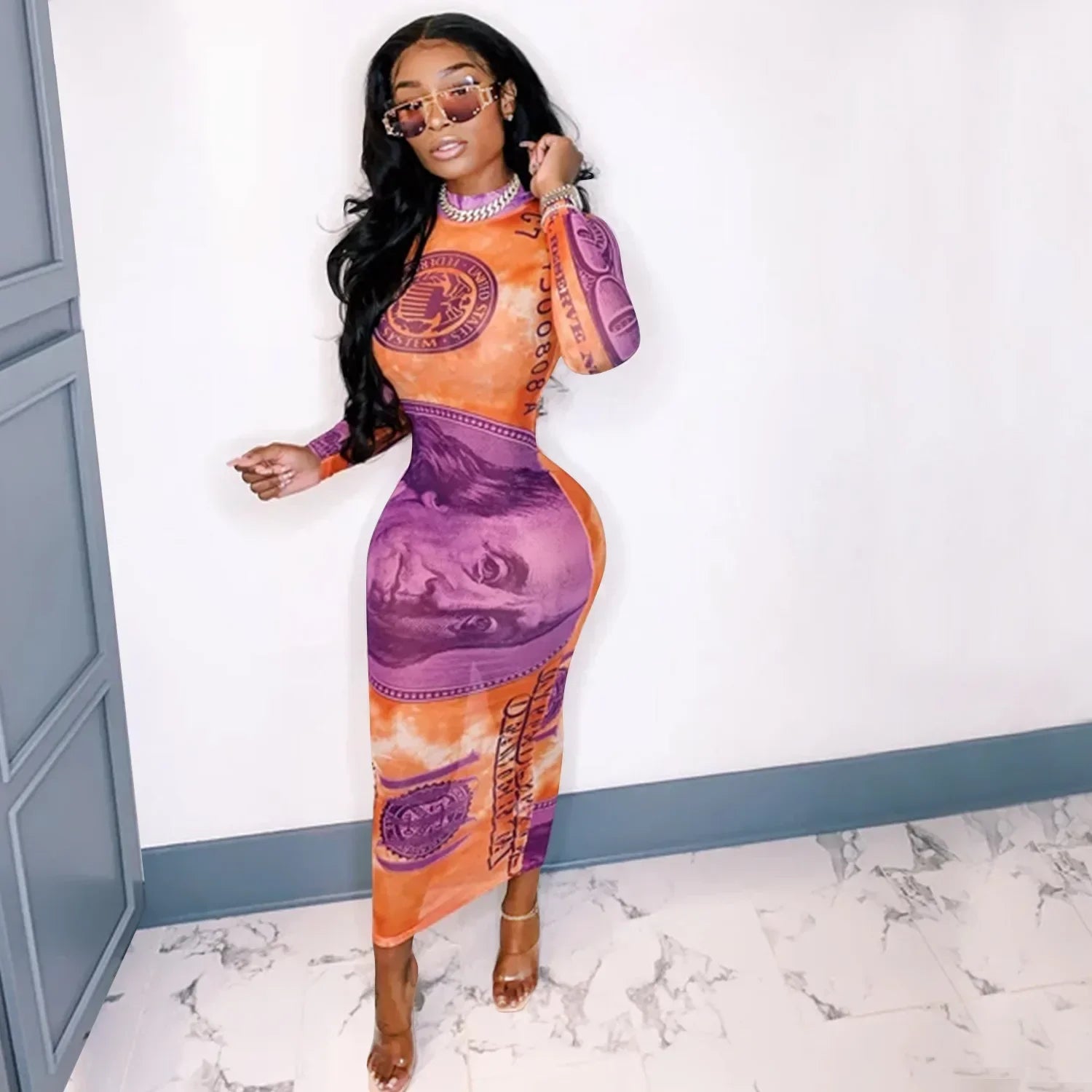 Sexy Mesh Perspective Printed Dress