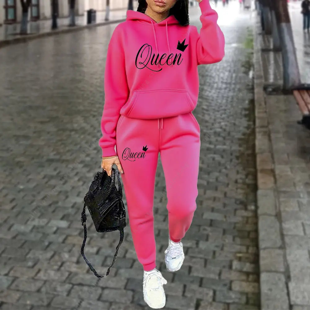Queen Letter Hoodies Pants 2pc Set