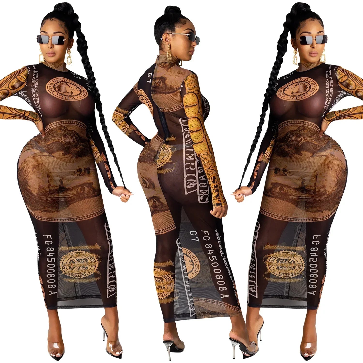 Sexy Mesh Perspective Printed Dress