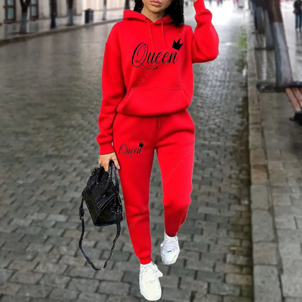 Queen Letter Hoodies Pants 2pc Set