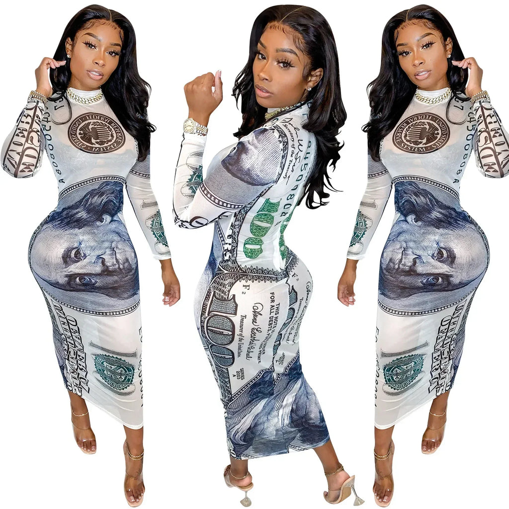 Sexy Mesh Perspective Printed Dress