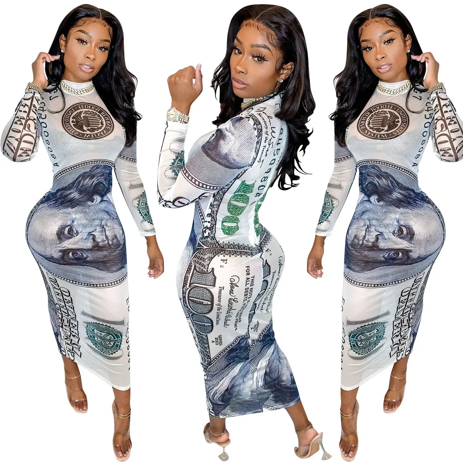 Sexy Mesh Perspective Printed Dress