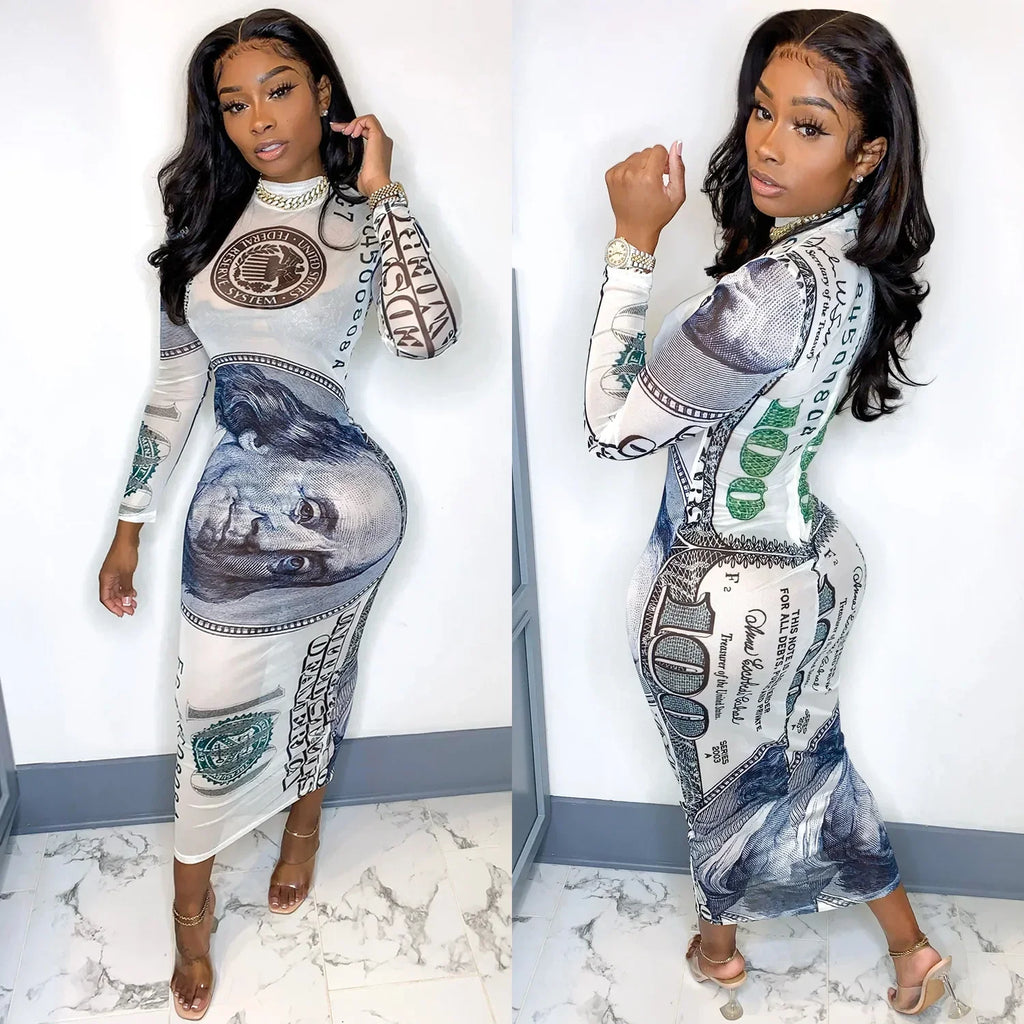 Sexy Mesh Perspective Printed Dress