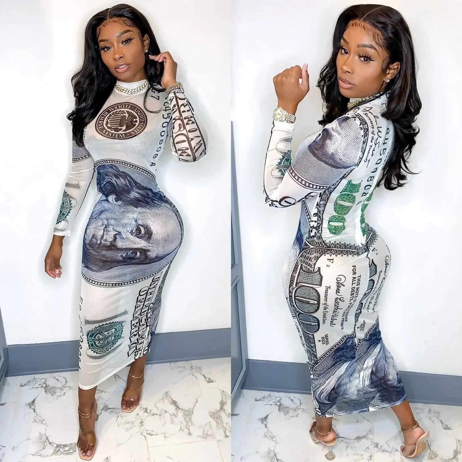 Sexy Mesh Perspective Printed Dress