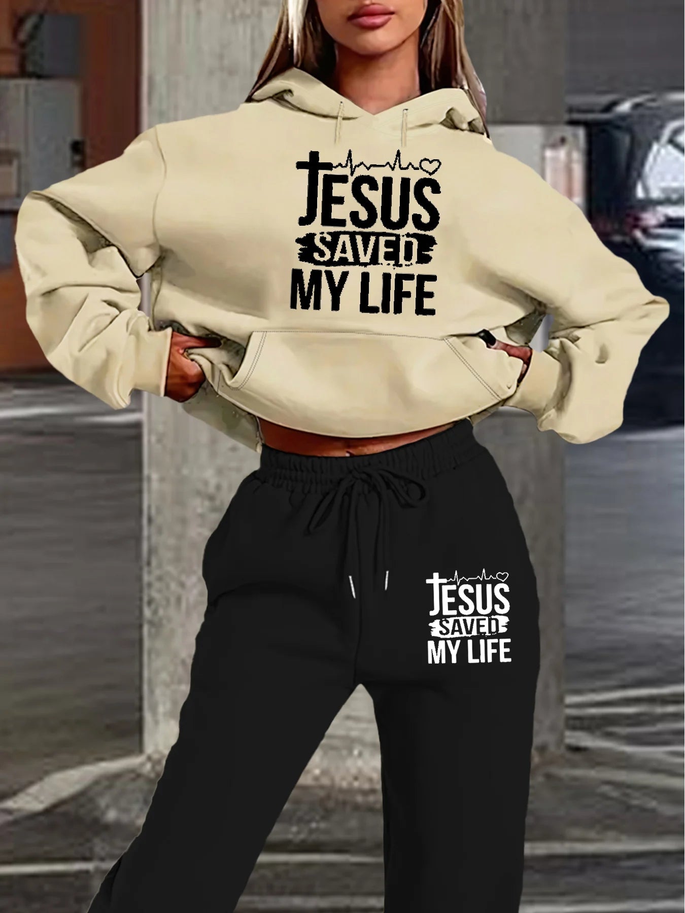 JESUS SAVED MY LIFE Printed Hooded Set