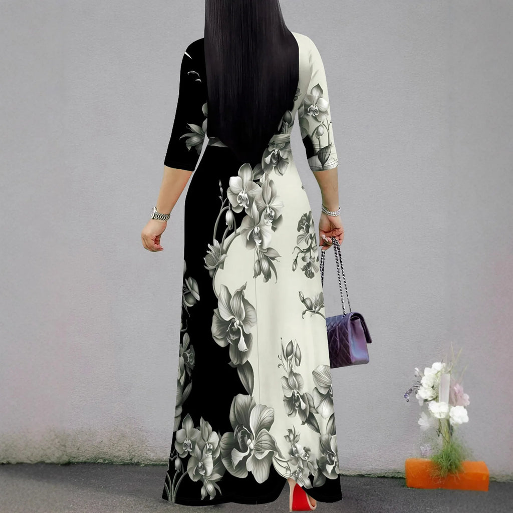 Elegant Printed V-neck Dress