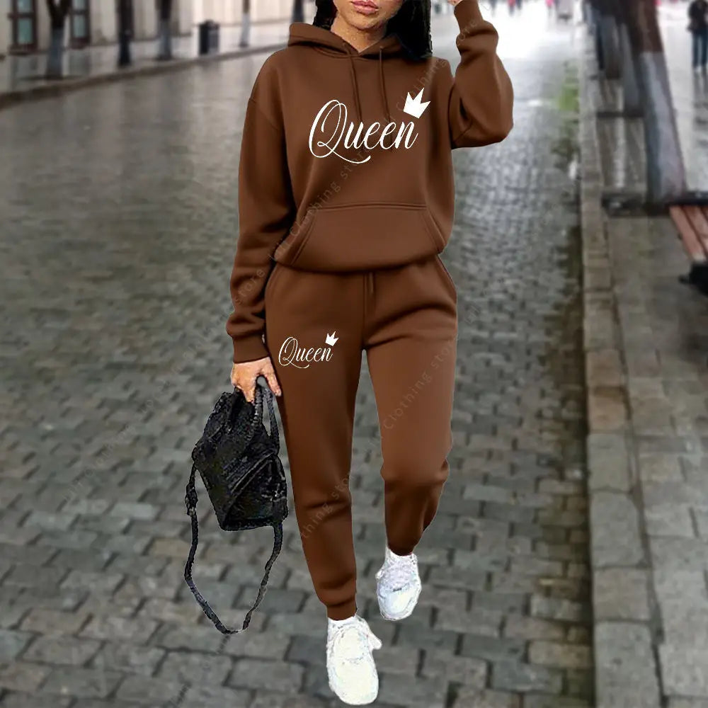Queen Letter Hoodies Pants 2pc Set