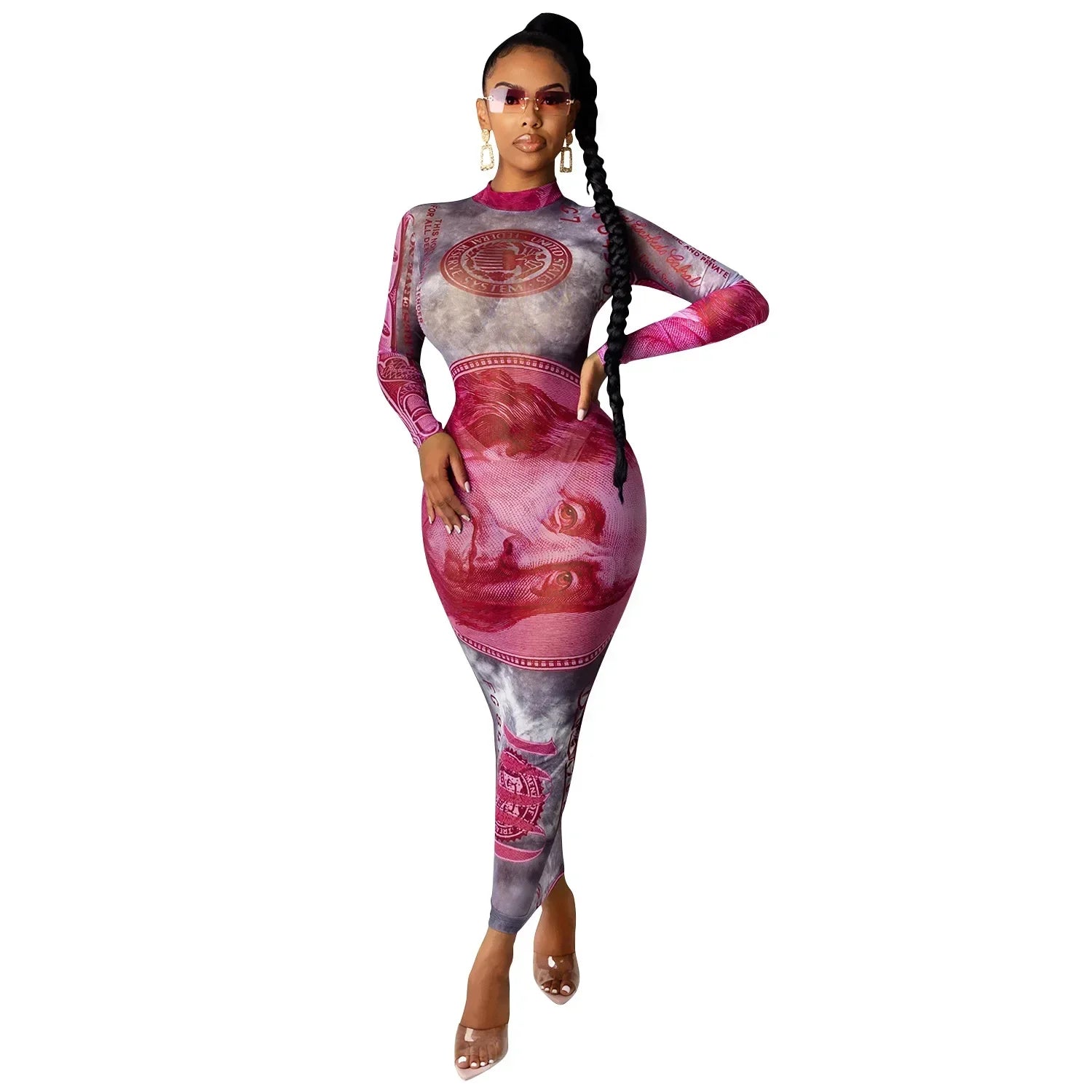 Sexy Mesh Perspective Printed Dress