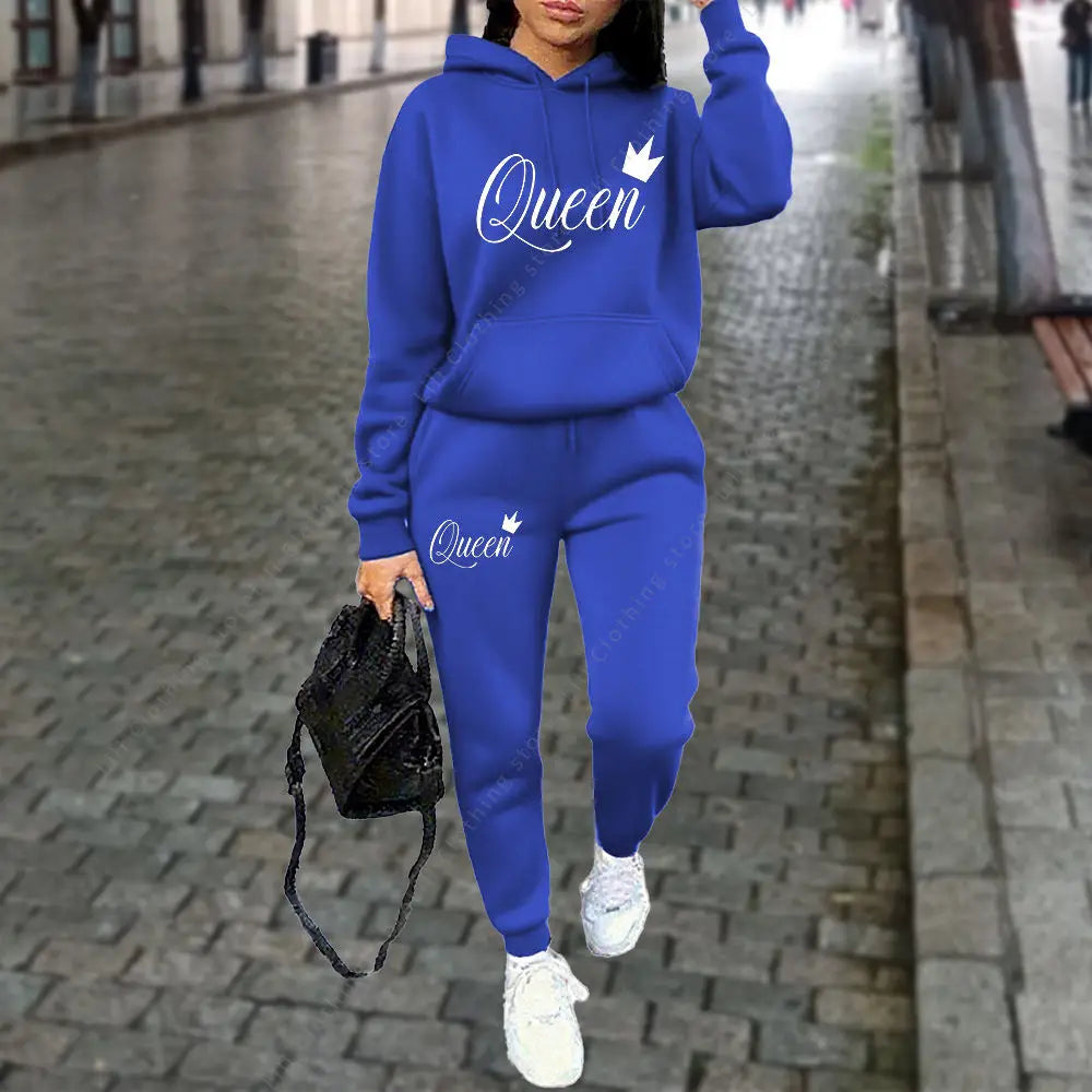 Queen Letter Hoodies Pants 2pc Set