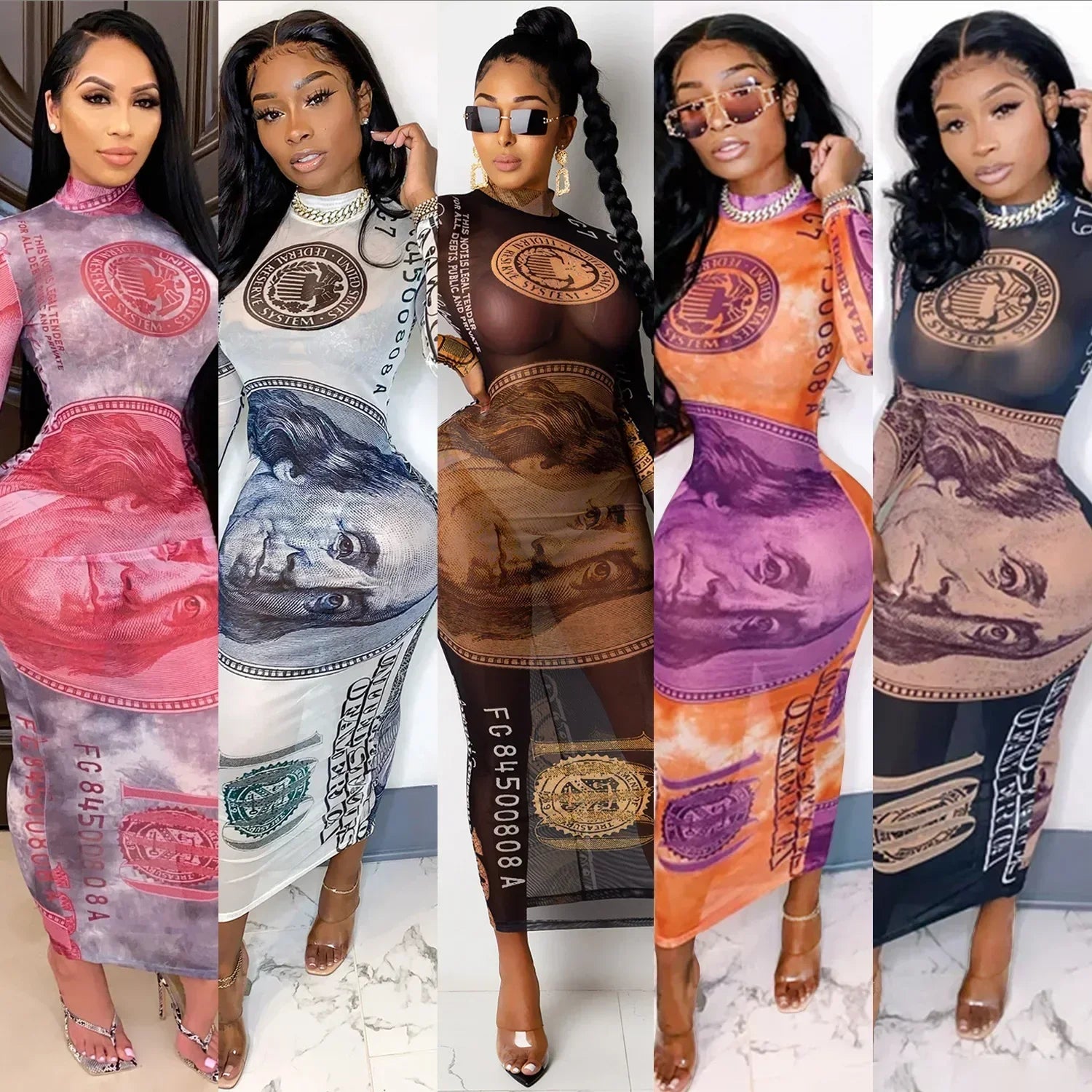 Sexy Mesh Perspective Printed Dress