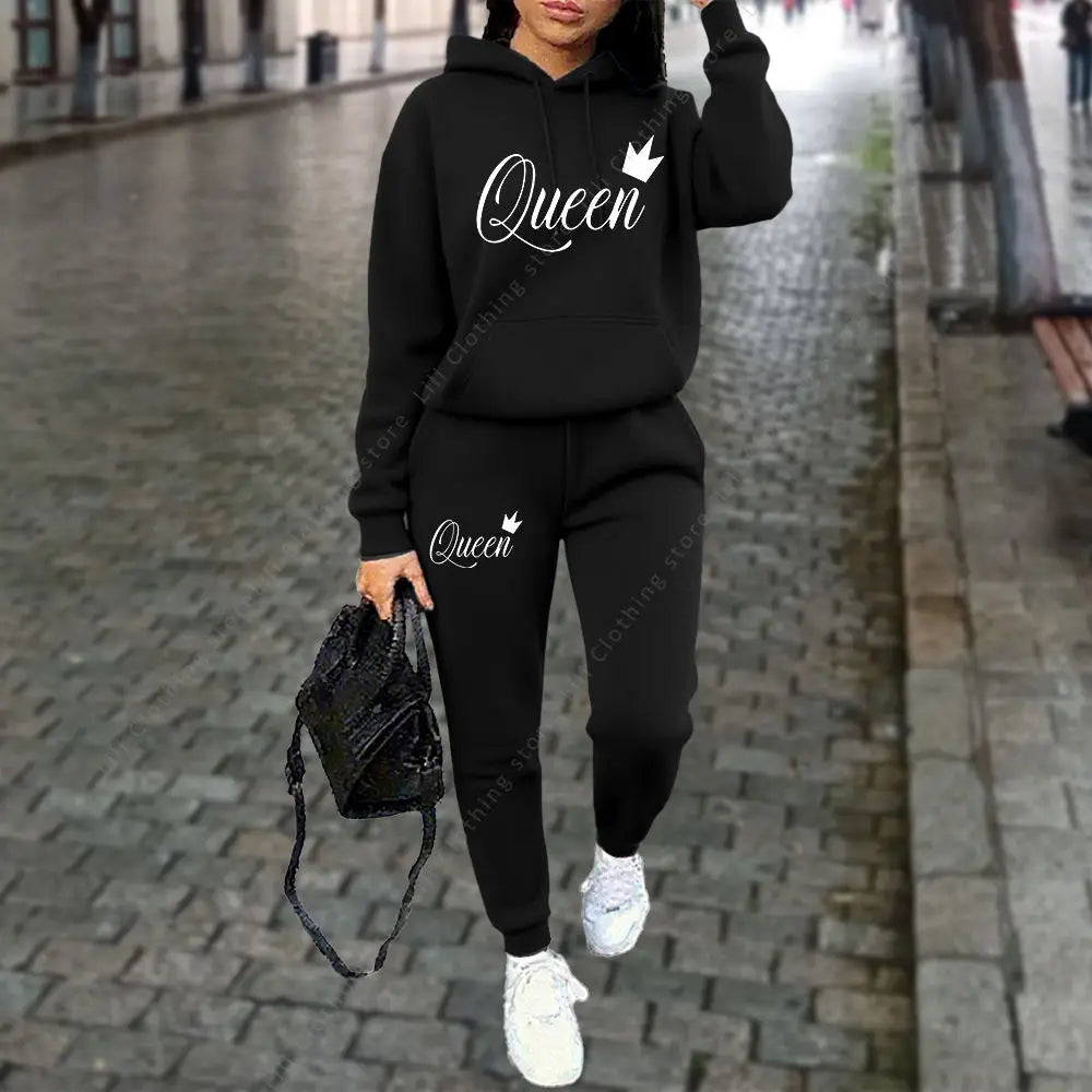 Queen Letter Hoodies Pants 2pc Set