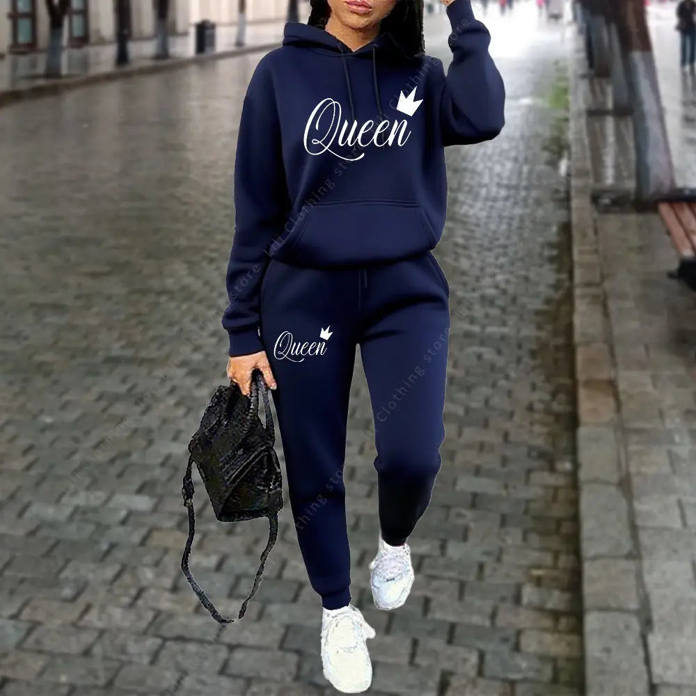 Queen Letter Hoodies Pants 2pc Set