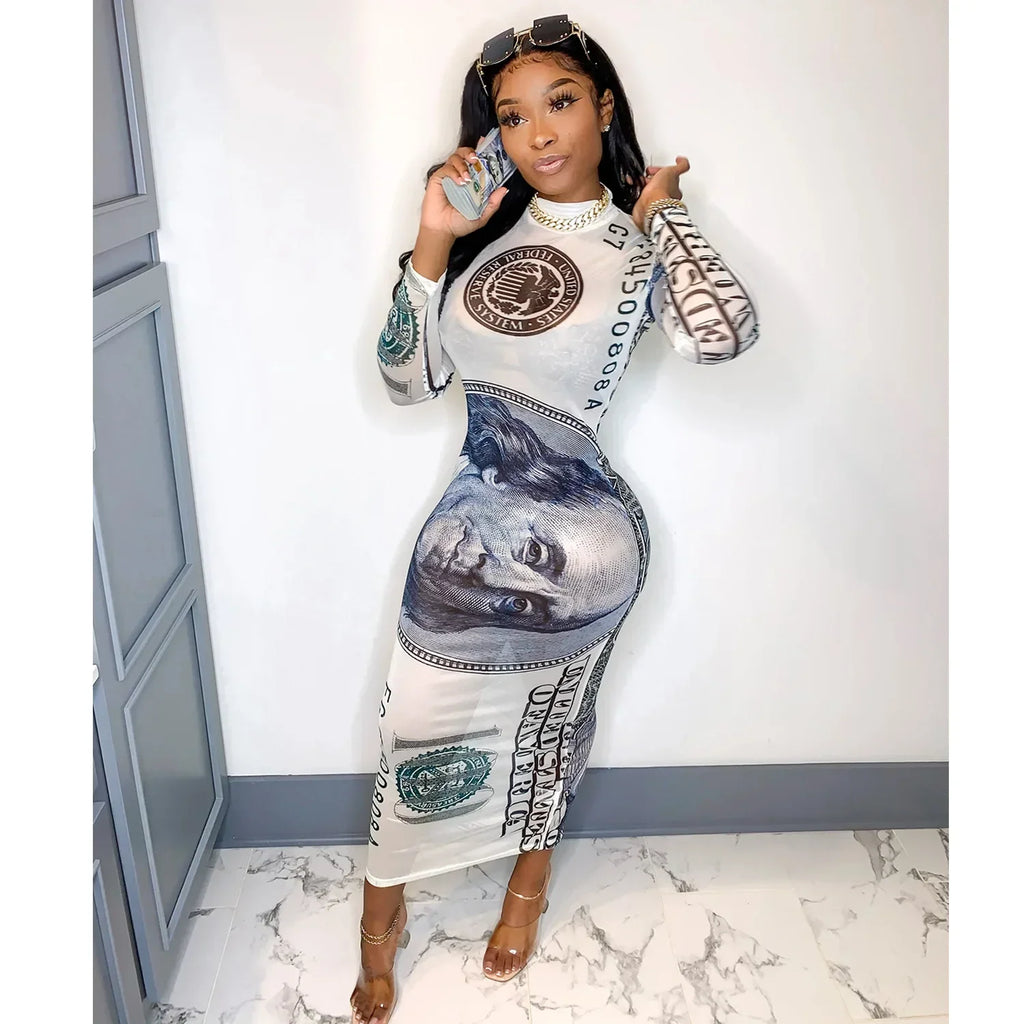 Sexy Mesh Perspective Printed Dress