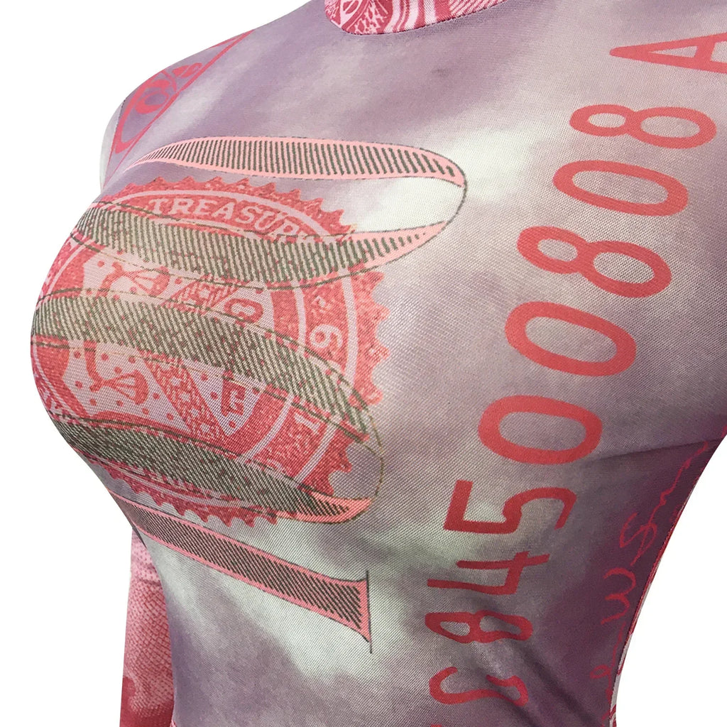Sexy Mesh Perspective Printed Dress