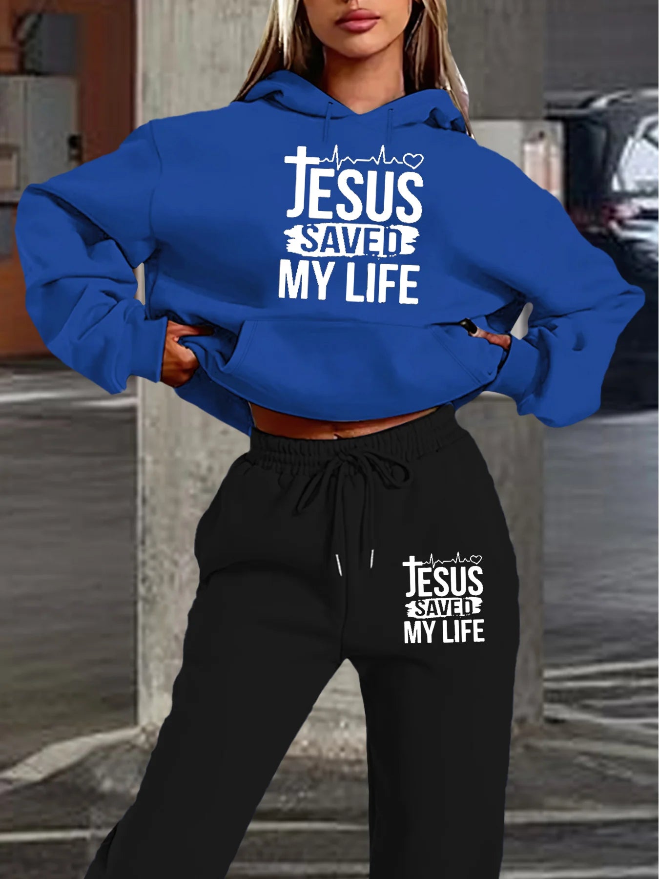 JESUS SAVED MY LIFE Printed Hooded Set