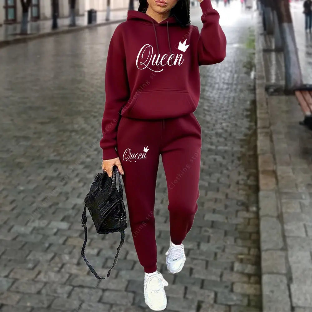 Queen Letter Hoodies Pants 2pc Set