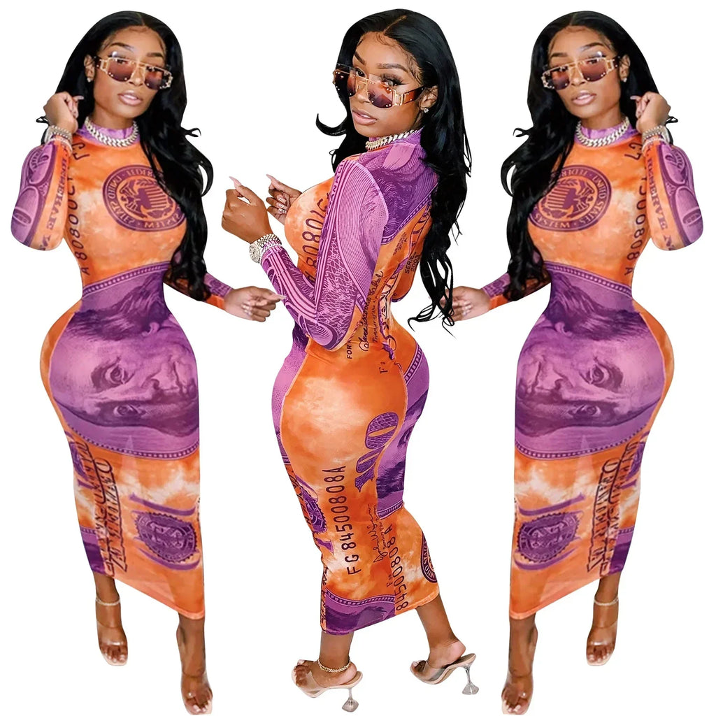 Sexy Mesh Perspective Printed Dress