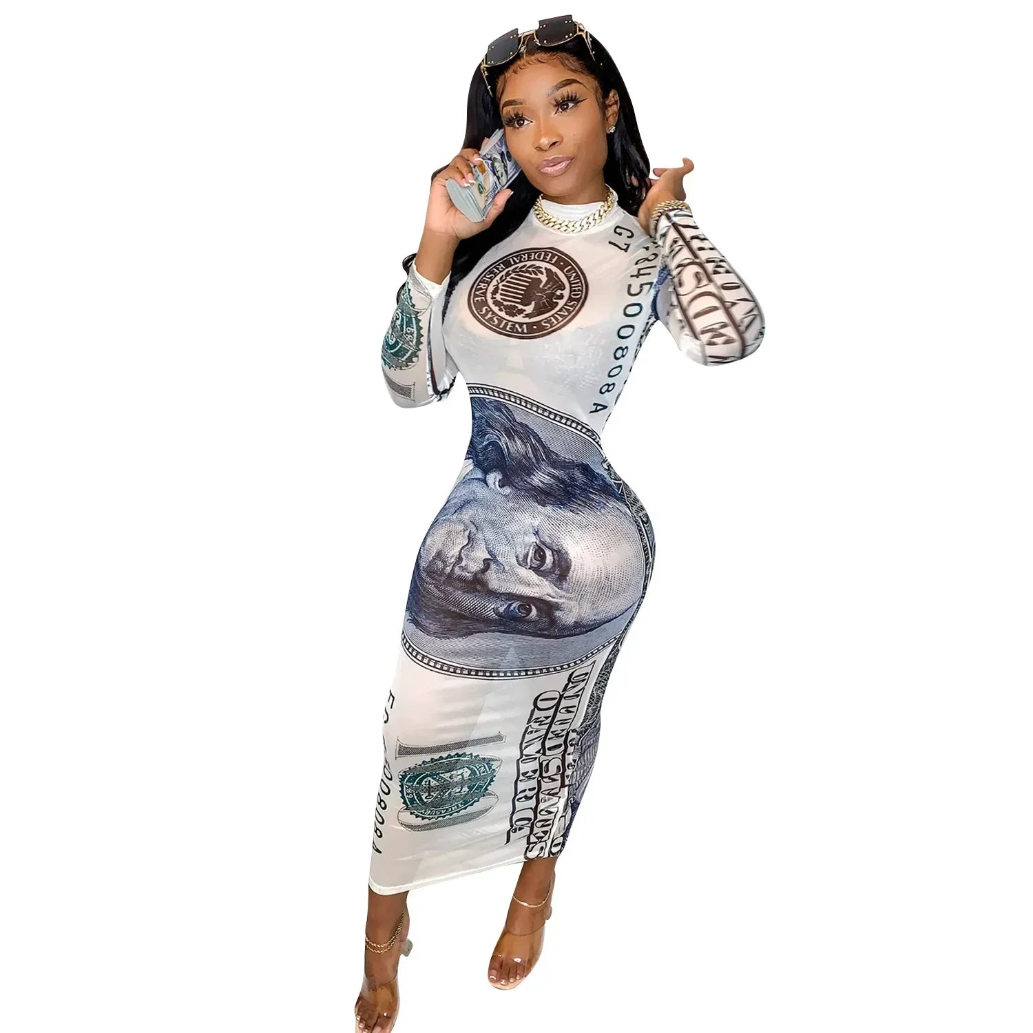 Sexy Mesh Perspective Printed Dress