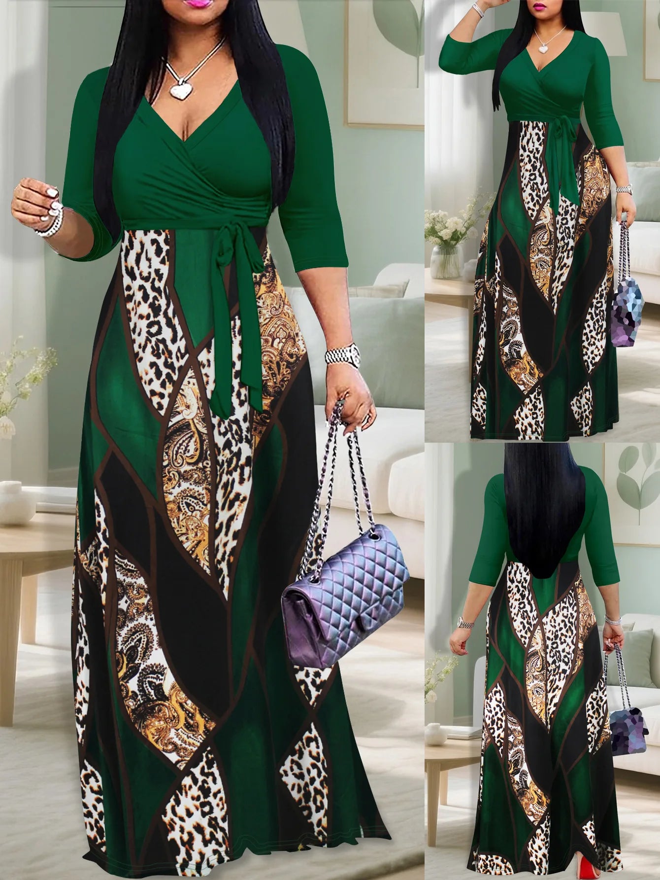Elegant Printed V-neck Dress