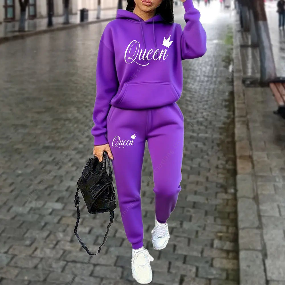 Queen Letter Hoodies Pants 2pc Set