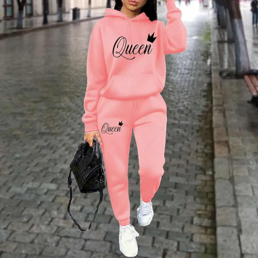 Queen Letter Hoodies Pants 2pc Set