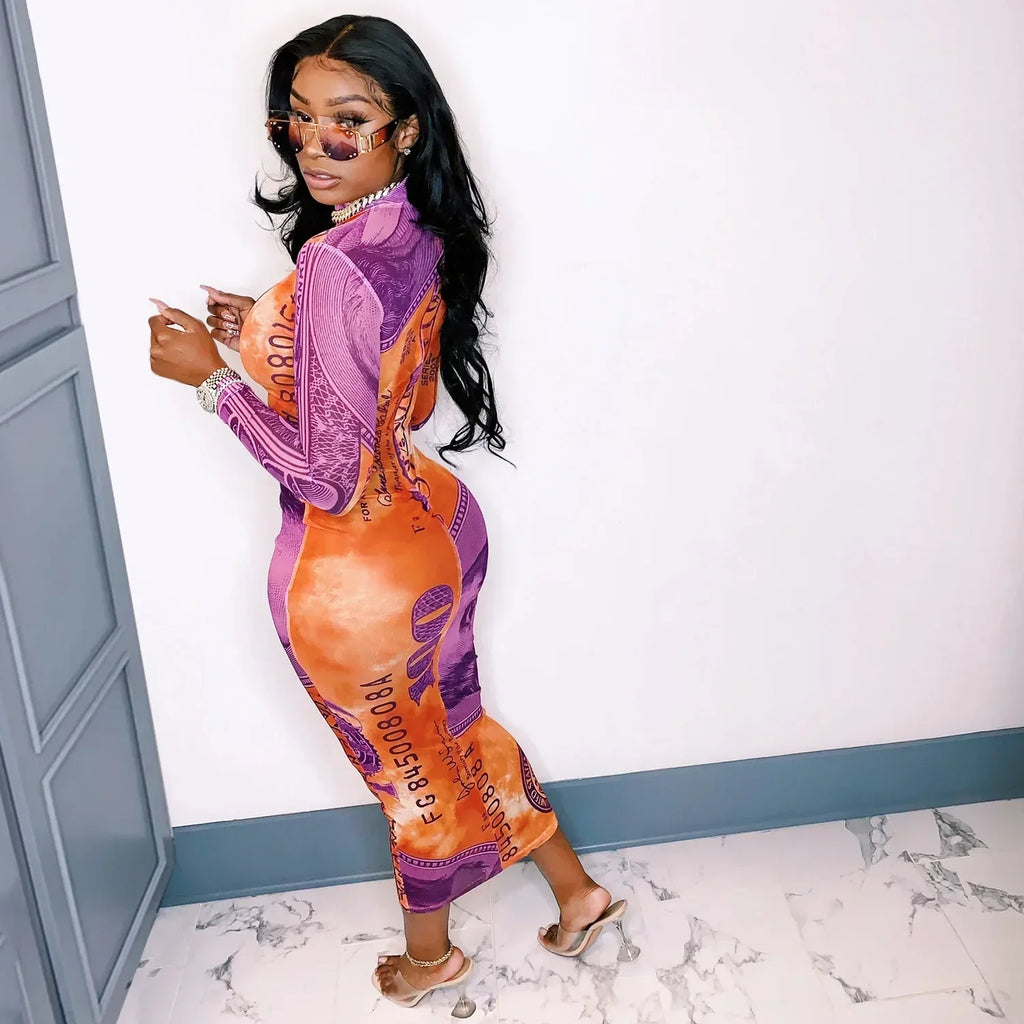 Sexy Mesh Perspective Printed Dress