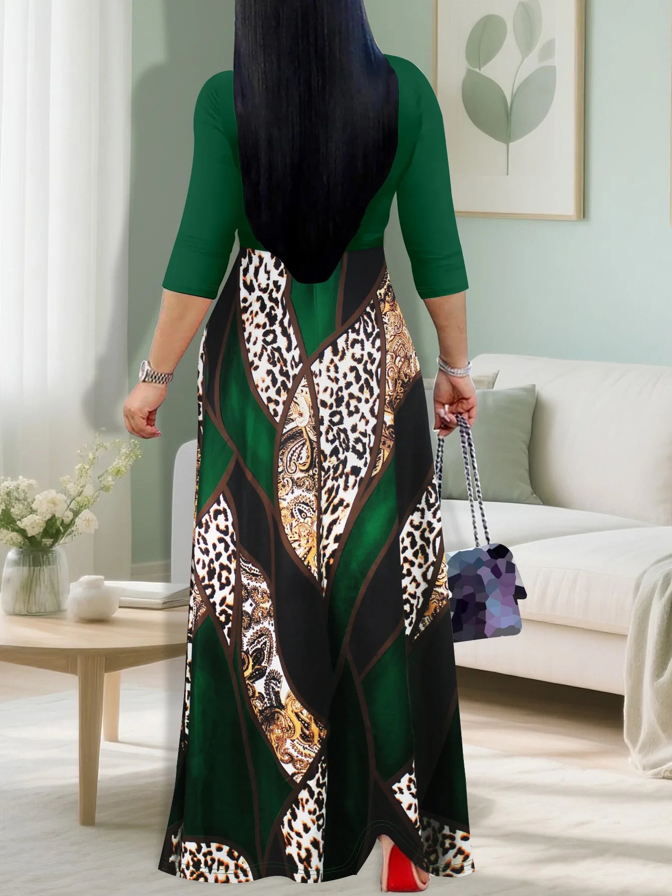 Elegant Printed V-neck Dress