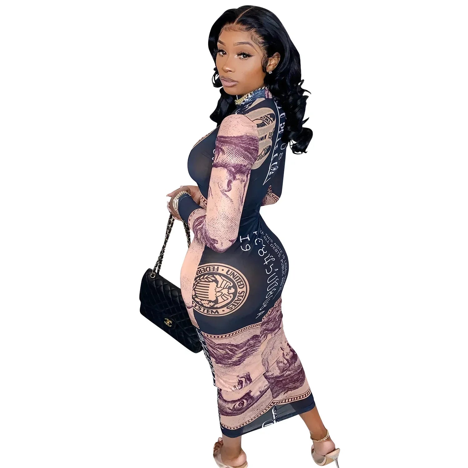 Sexy Mesh Perspective Printed Dress