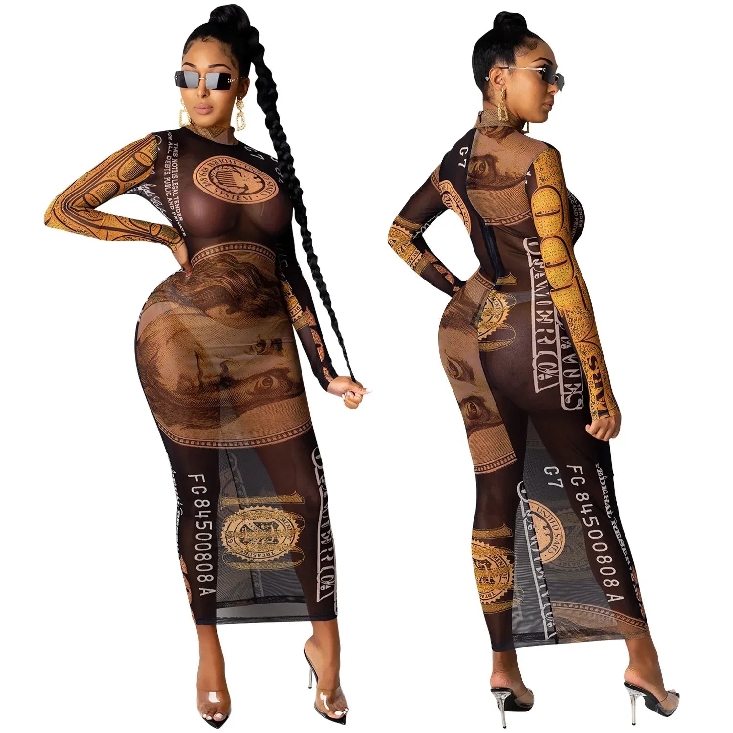 Sexy Mesh Perspective Printed Dress