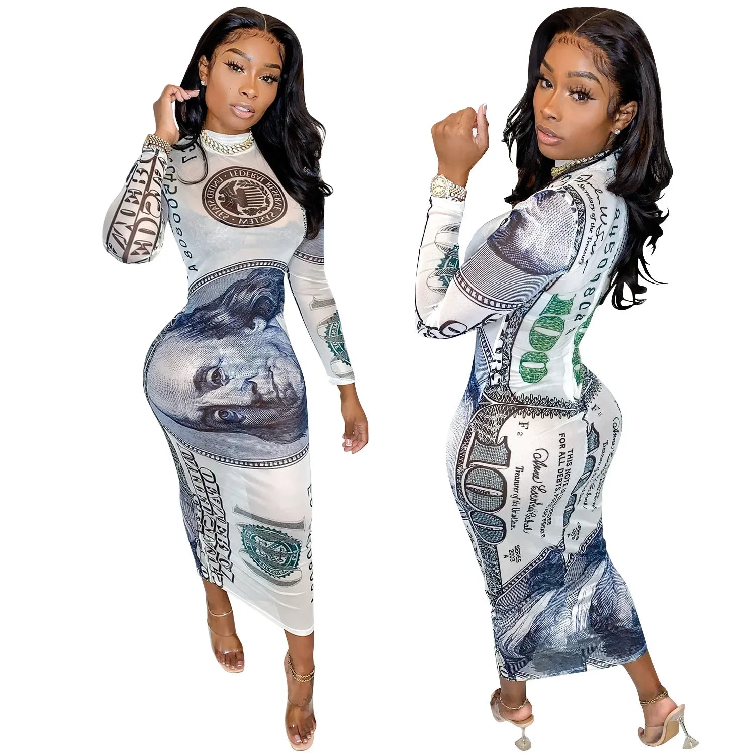 Sexy Mesh Perspective Printed Dress