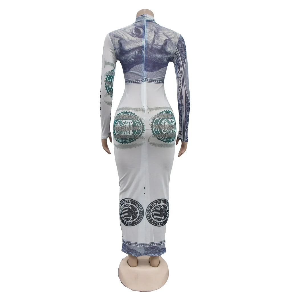 Sexy Mesh Perspective Printed Dress