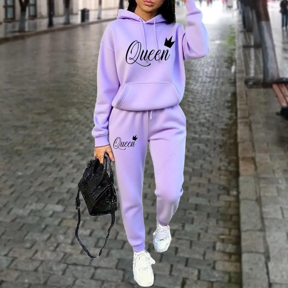 Queen Letter Hoodies Pants 2pc Set