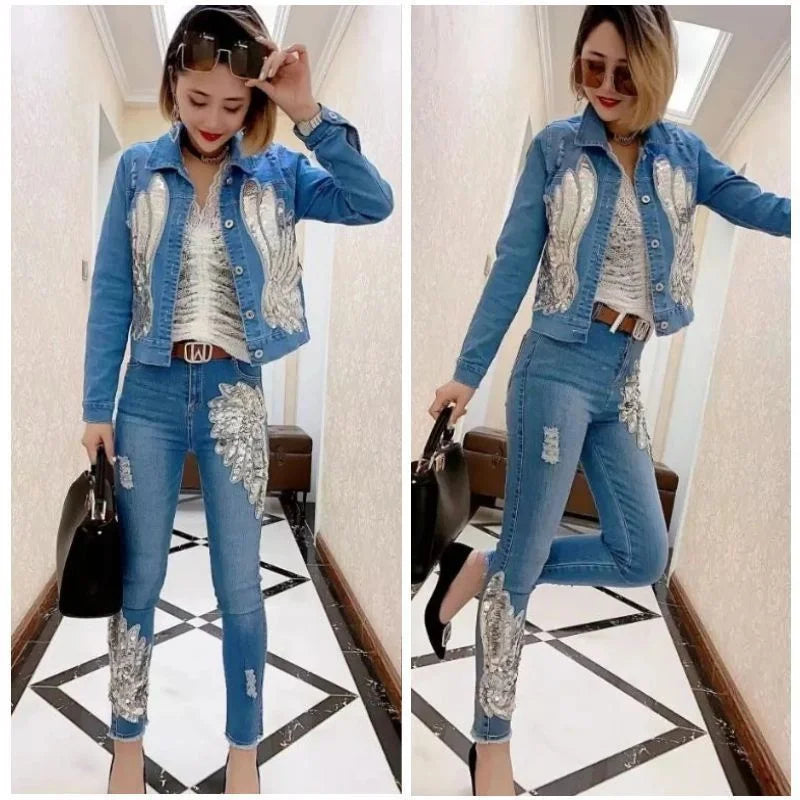 Fashion Denim Pants Set
