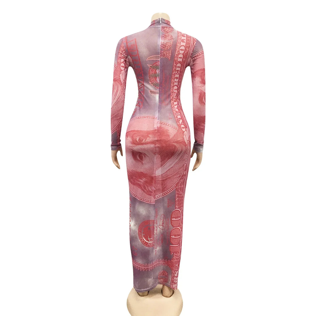 Sexy Mesh Perspective Printed Dress