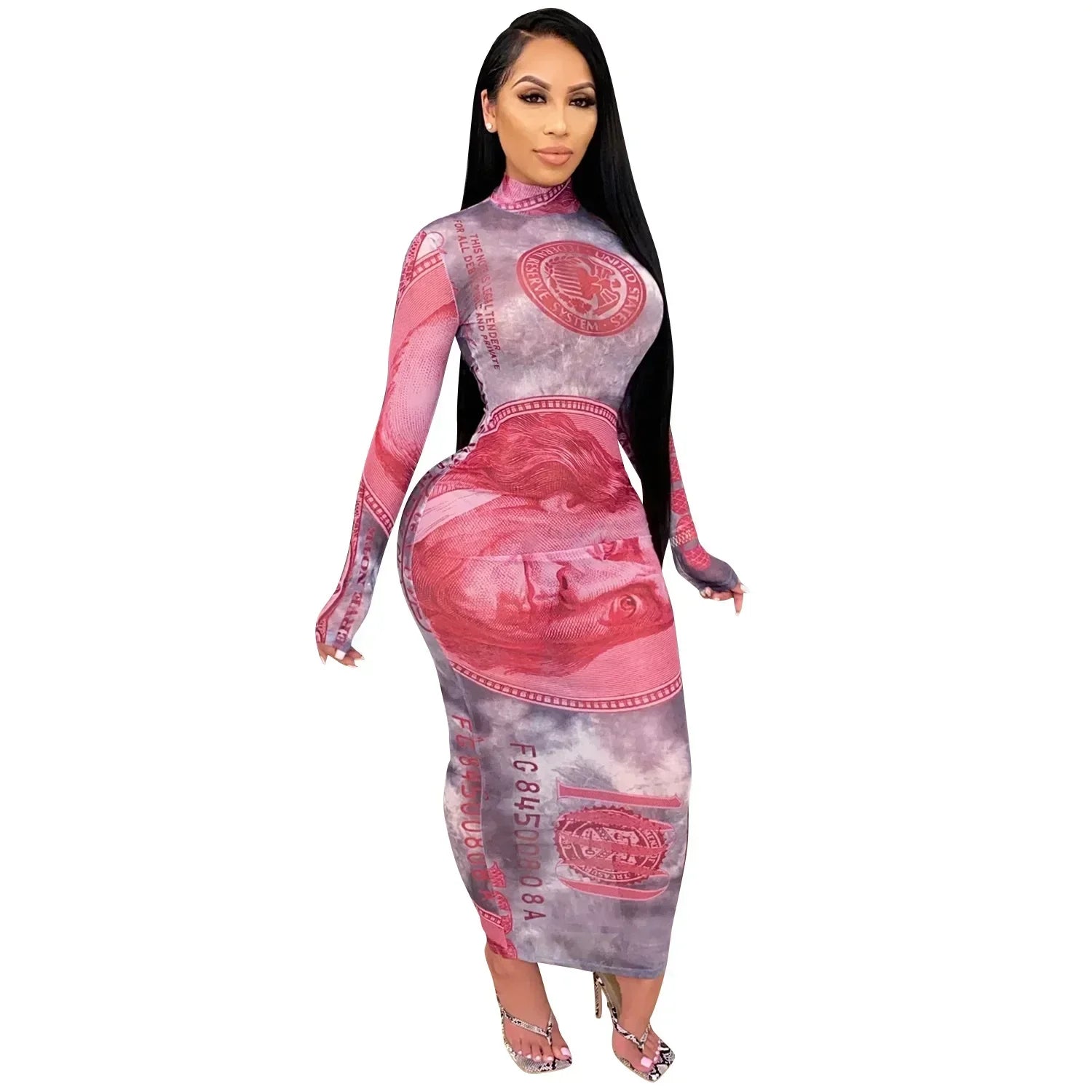 Sexy Mesh Perspective Printed Dress