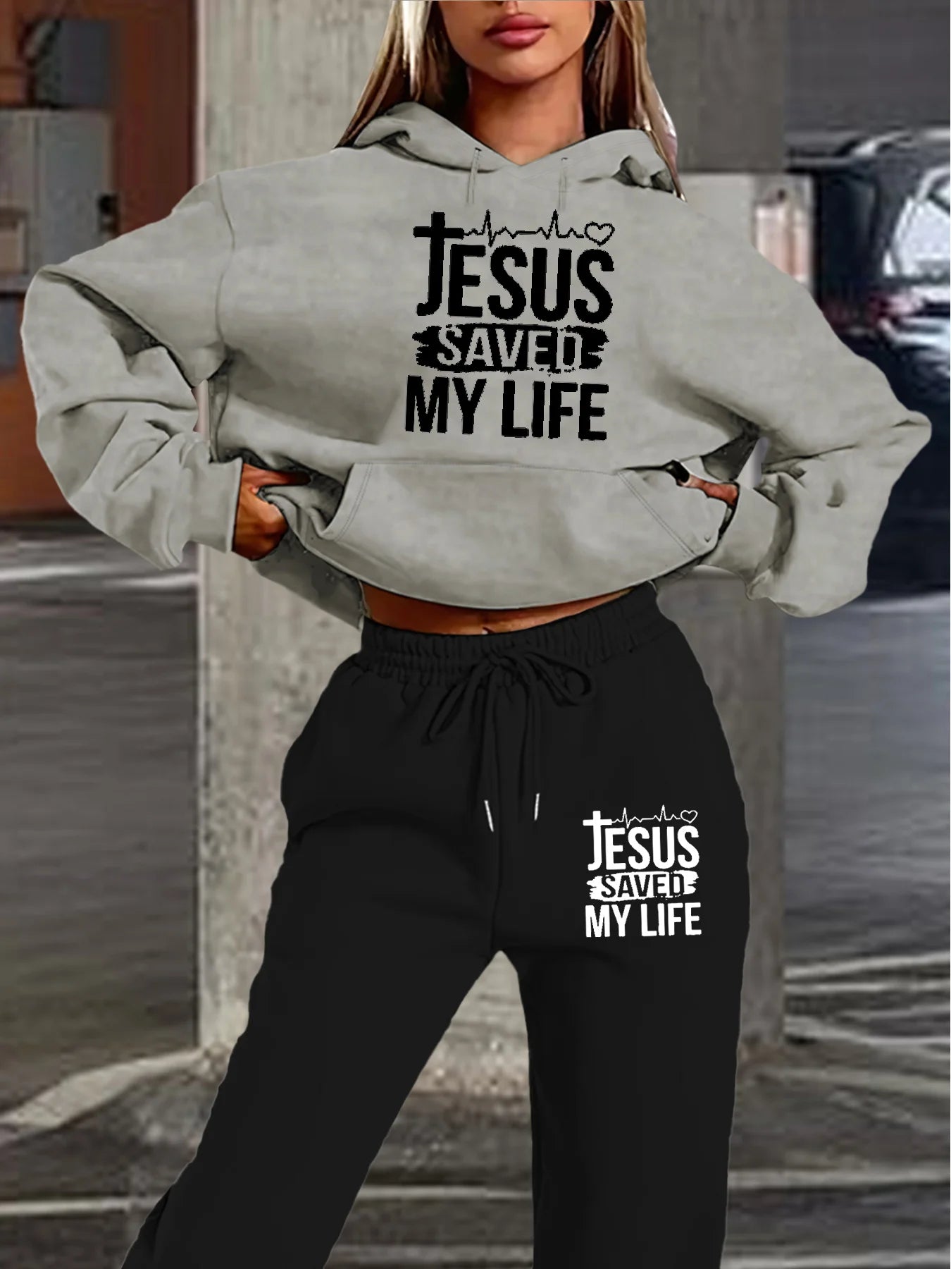 JESUS SAVED MY LIFE Printed Hooded Set