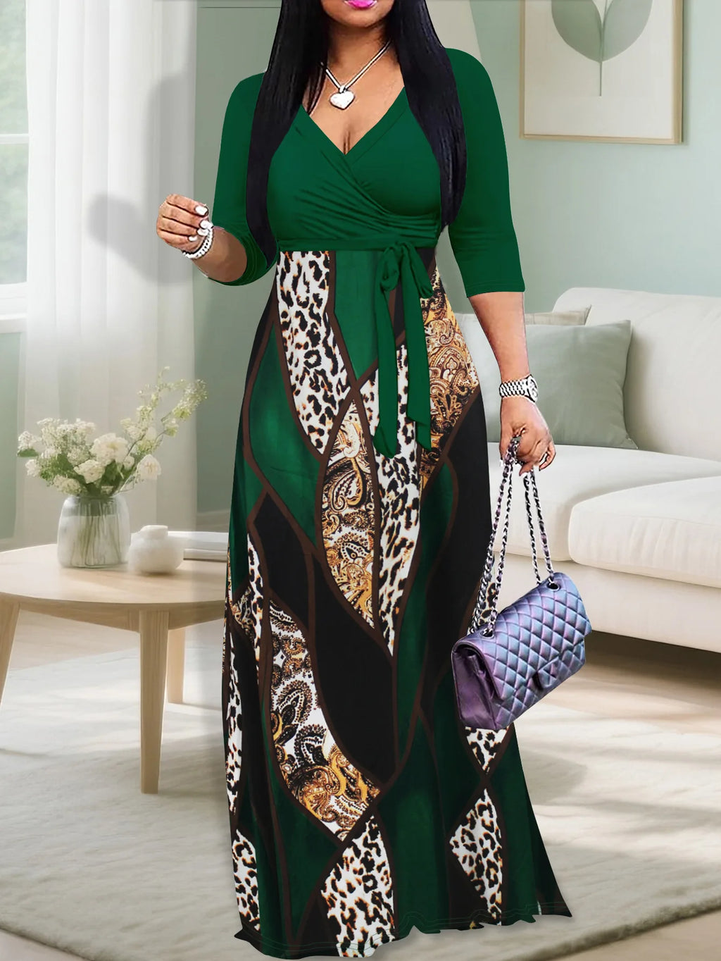 Elegant Printed V-neck Dress