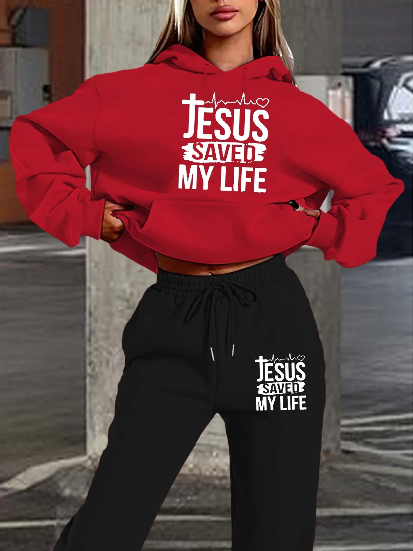 JESUS SAVED MY LIFE Printed Hooded Set
