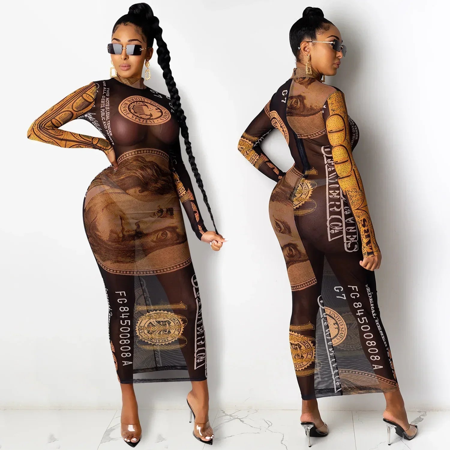 Sexy Mesh Perspective Printed Dress