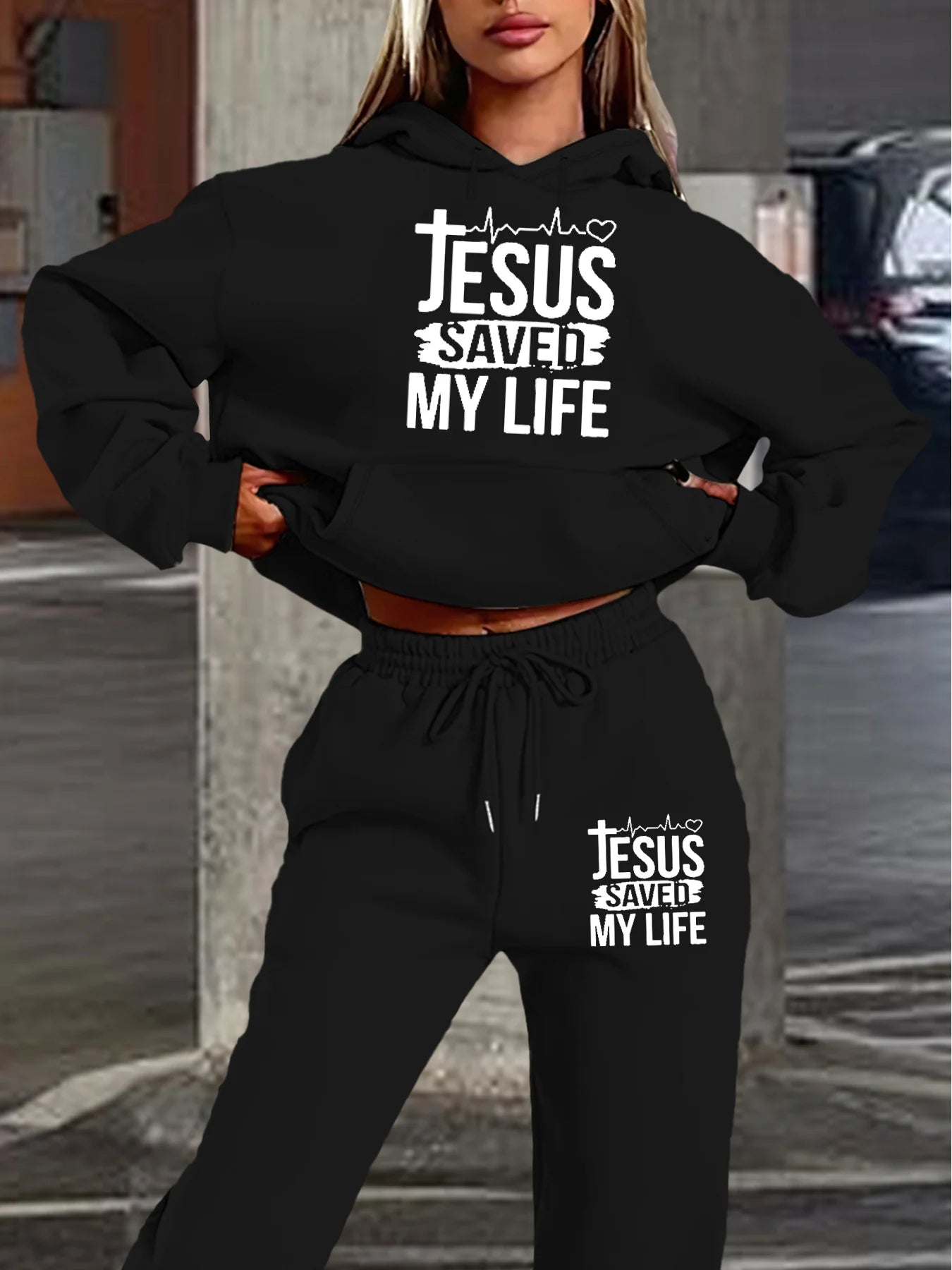 JESUS SAVED MY LIFE Printed Hooded Set