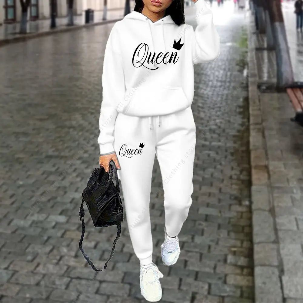 Queen Letter Hoodies Pants 2pc Set