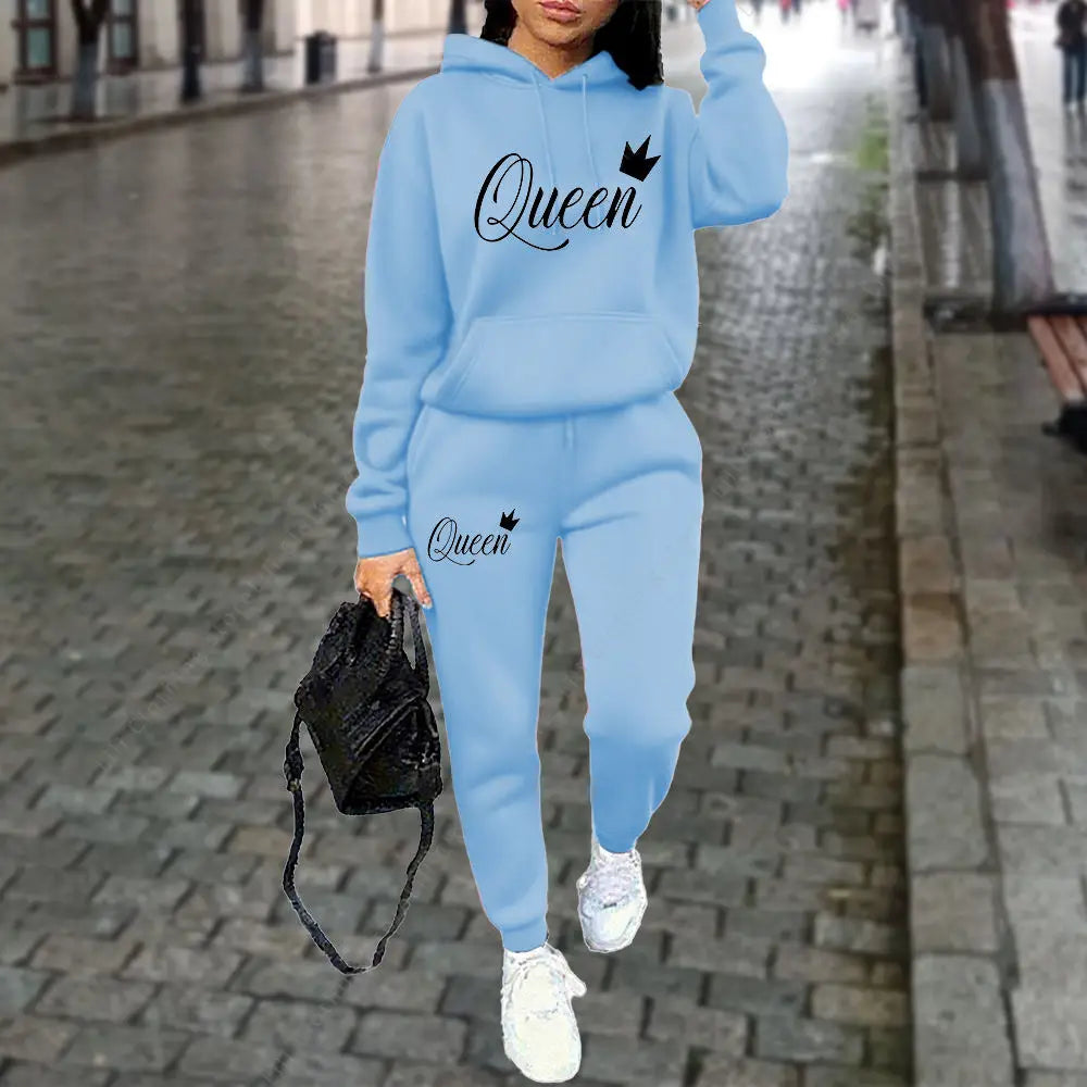 Queen Letter Hoodies Pants 2pc Set